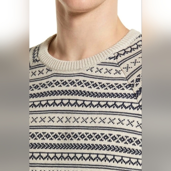 MARINE Layer Mens Knox Fair Isle Crewneck Sweater Medium Cream/Black Iris - Picture 3 of 6